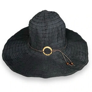 Black Adjustable Brim - Wide Brim Sun Hat - Adult One Size